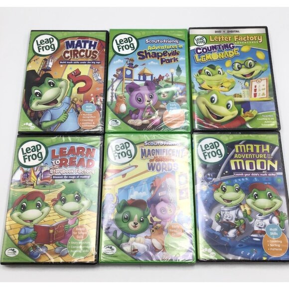 6 Leap Frog Learning DVDS Lot Educational Videos Learn Math Reading Phonics - Picture 1 of 9